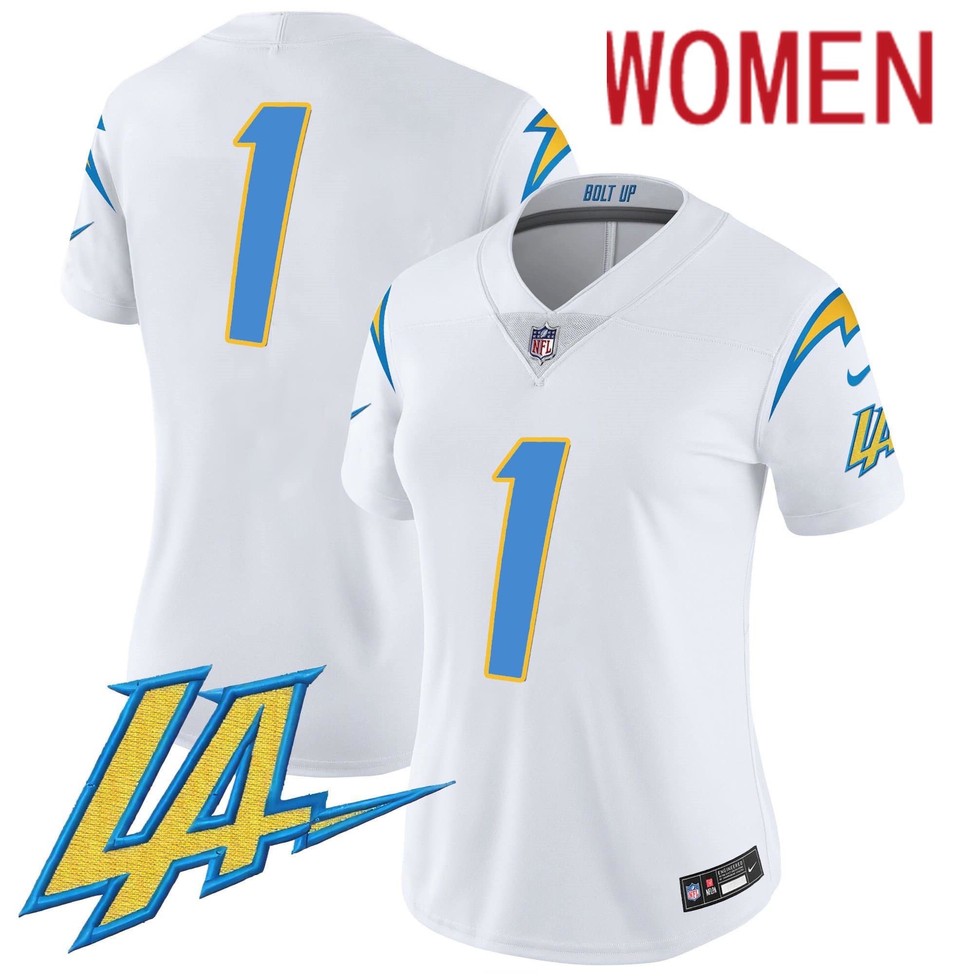 Women Los Angeles Chargers #1 No Name White 2024 Nike Vapor Limited NFL Jersey->women nfl jersey->Women Jersey